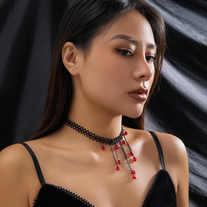 MIFYNN Vintage Gothic Blood Drop Tassel Pendant Necklace Red Water Drop Choker Necklace Punk Style Necklace Dark Tear Drop Y Necklace Halloween Necklace Jewelry for Women - Image 2